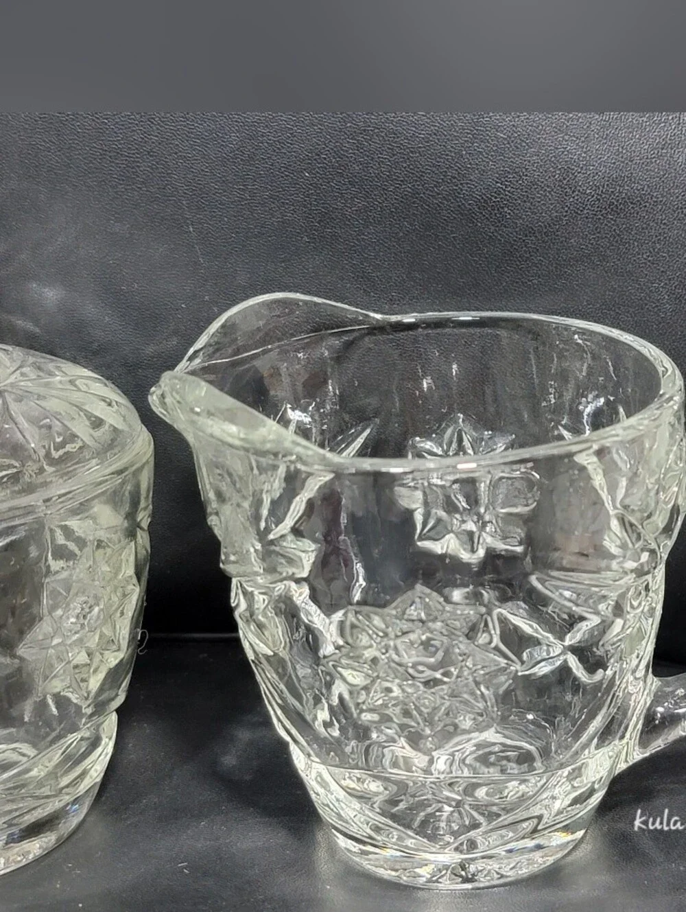 Vintage Anchor Hocking Clear Glass Creamer Covered Sugar Bowl Set with Lid EAPC
